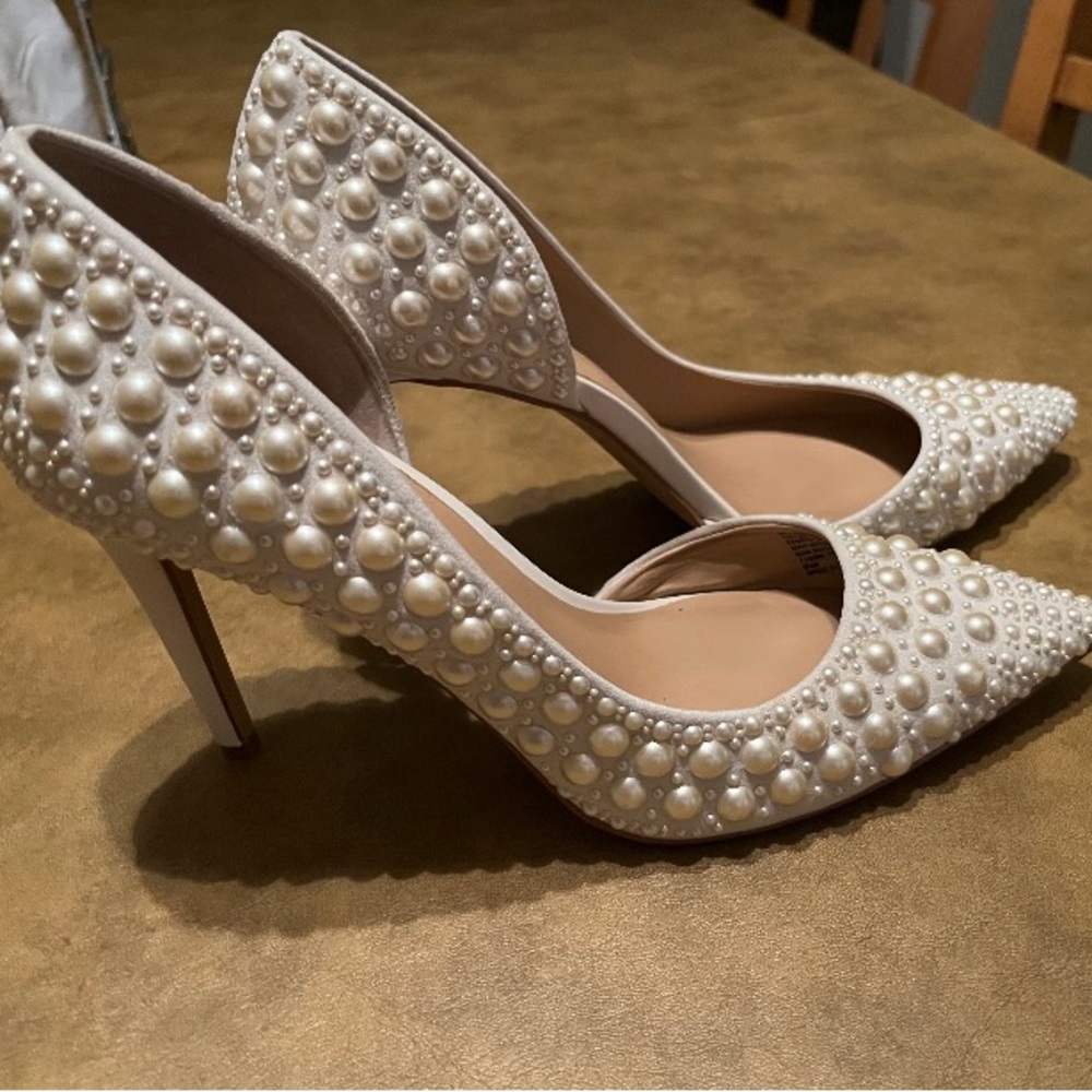 Heels from macys, off white pearls on shoes